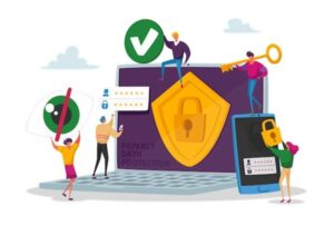 Icons to represent the importance of managing AI risk, privacy obligations and security for governance of community services.