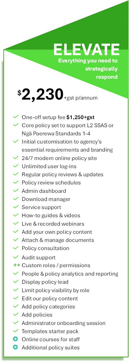 The Policy Place Elevate Plan inclusions-Everything you need to strategically respond.